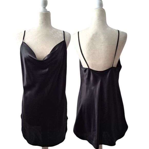 L.A. Intimates VTG Made In USA Women's Black Satin Slip Dress Medium - Picture 4 of 7